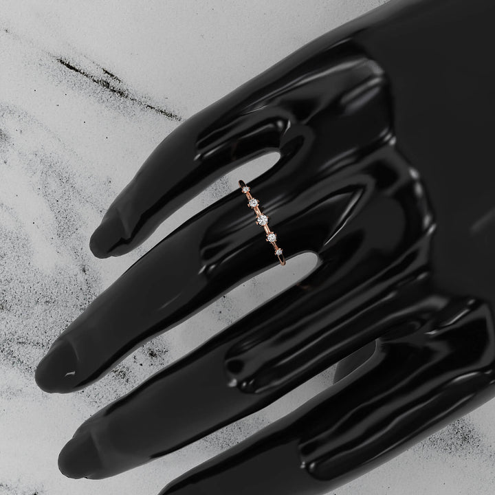 Slim 5 Stone Round Lab Grown Diamond Fashion Prong Set Ring 0.08ctw.