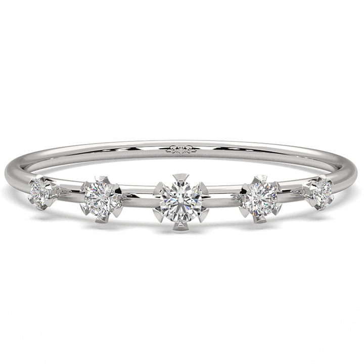 Slim 5 Stone Round Lab Grown Diamond Fashion Prong Set Ring 0.08ctw.