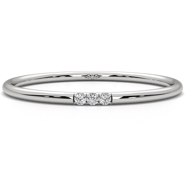 3 Stone Round Lab Diamond French U Cut Pave Set Fashion Ring 0.02ctw.