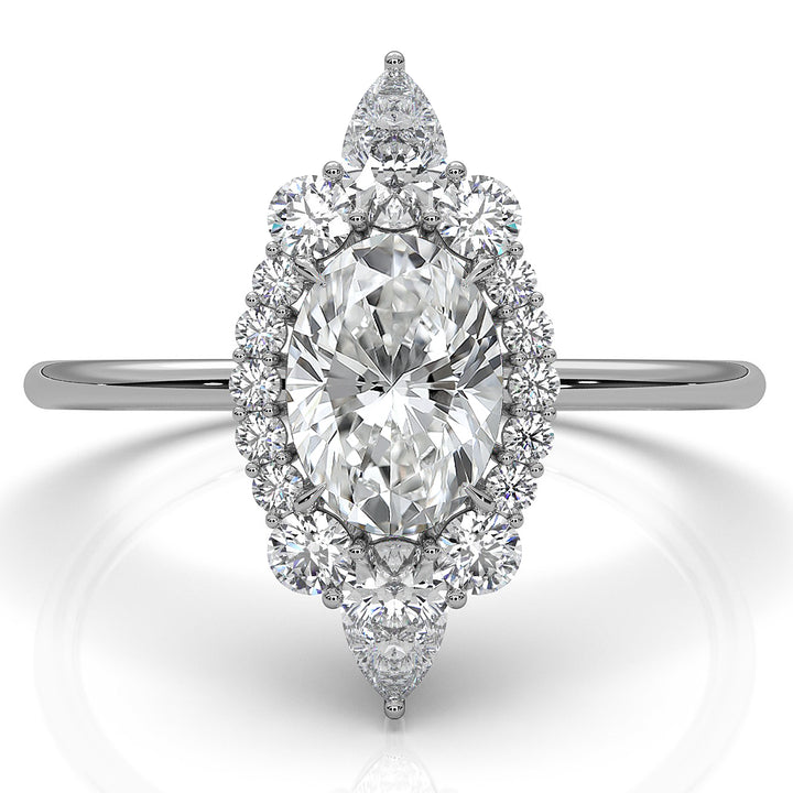 Prong Set Scalloped Halo Oval Lab Diamond Anniversary Ring 1.04ctw.