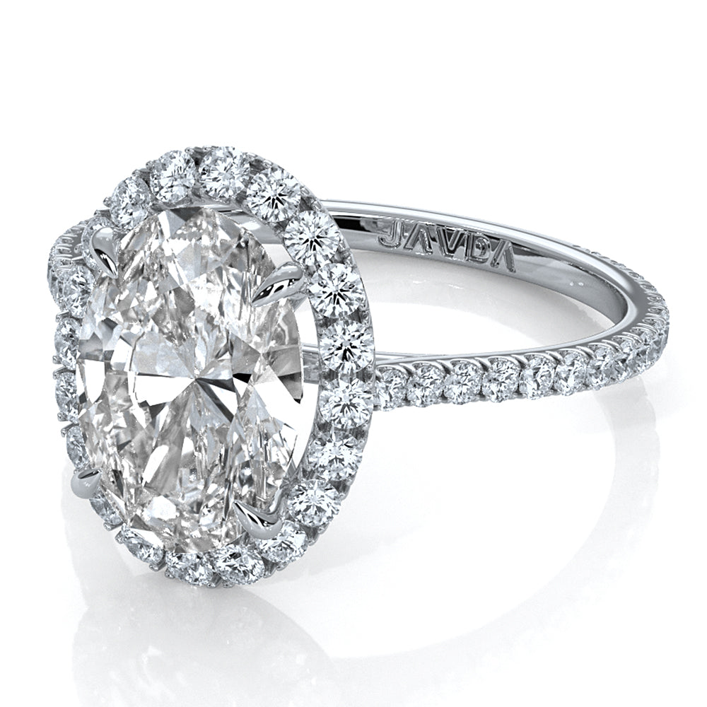 French U Pave Halo Diamond Engagement Ring 14k White Gold 1.54ctw.