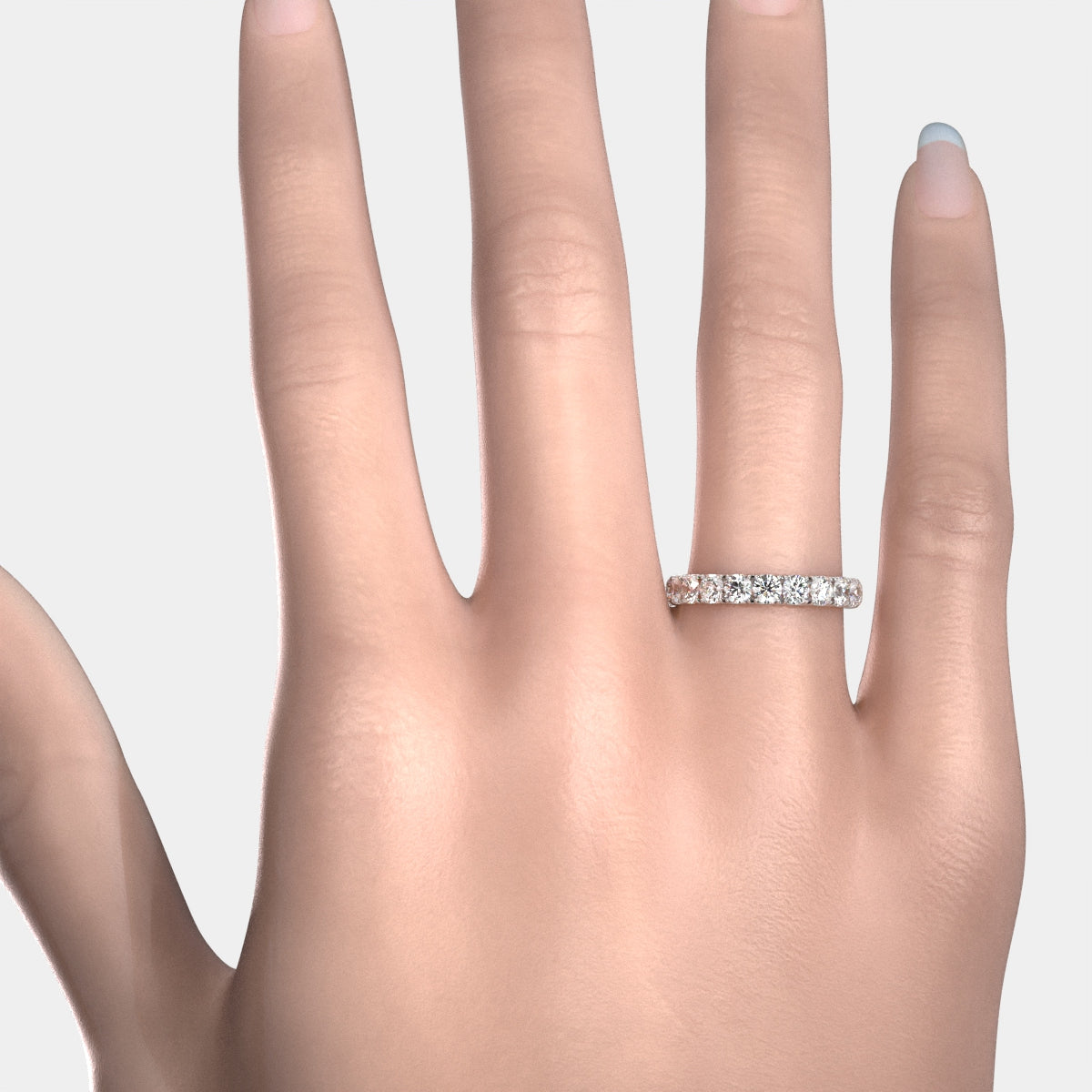 French U Cut Pave Set Round Lab Grown Diamond Women's Eternity Ring