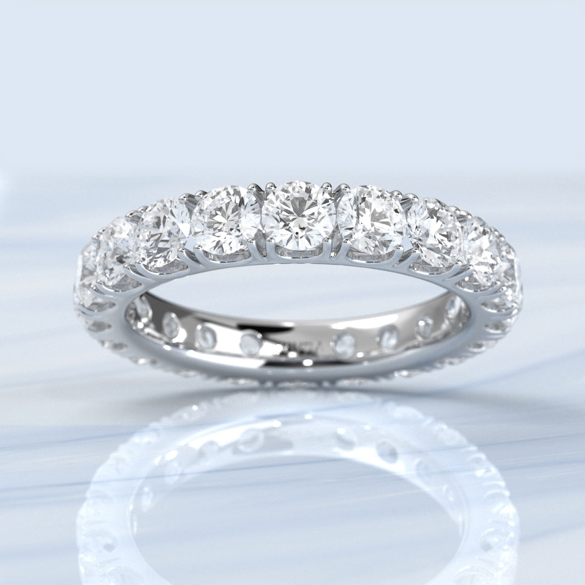 French U Cut Pave Set Round Lab Grown Diamond Women's Eternity Ring