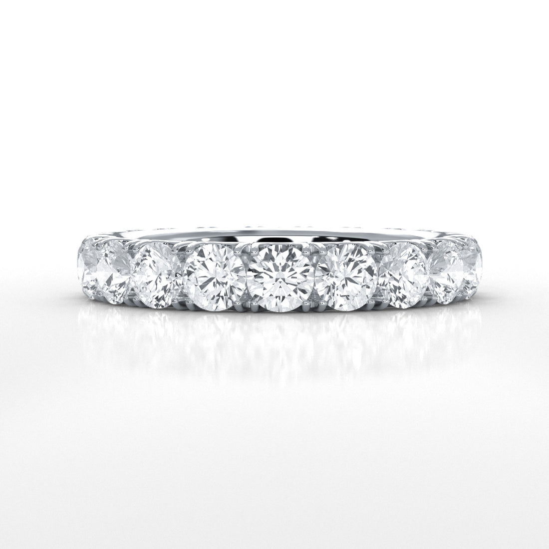 French U Cut Pave Set Round Lab Grown Diamond Women's Eternity Ring