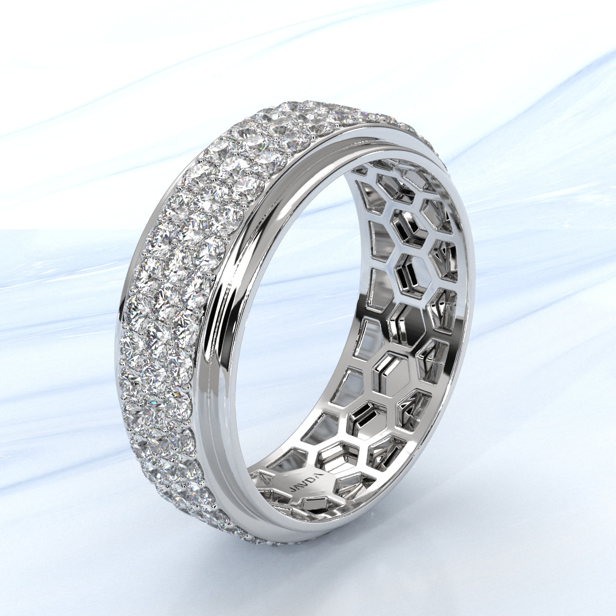 Matte Finish 4 Row Round Diamond Eternity Men Wedding Band 14k White Gold 2.83 Ctw.