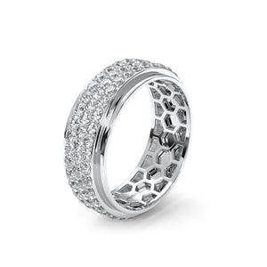 Matte Finish 4 Row Round Diamond Eternity Men Wedding Band 14k White Gold 2.83 Ctw.