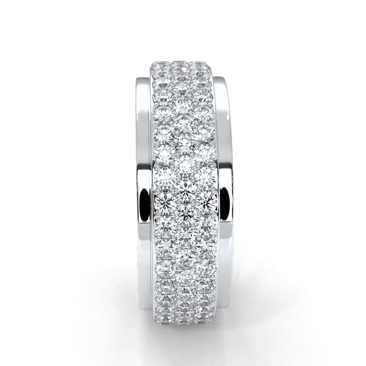 Matte Finish 4 Row Round Diamond Eternity Men Wedding Band 14k White Gold 2.83 Ctw.