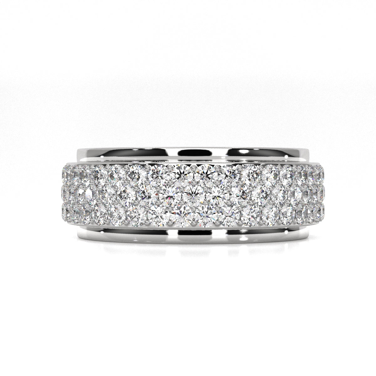 Matte Finish 4 Row Round Diamond Eternity Men Wedding Band 14k White Gold 2.83 Ctw.