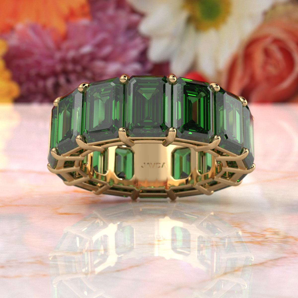 Shared Prong Emerald Gemstone Women's Eternity Wedding Band 15.78 Ctw.