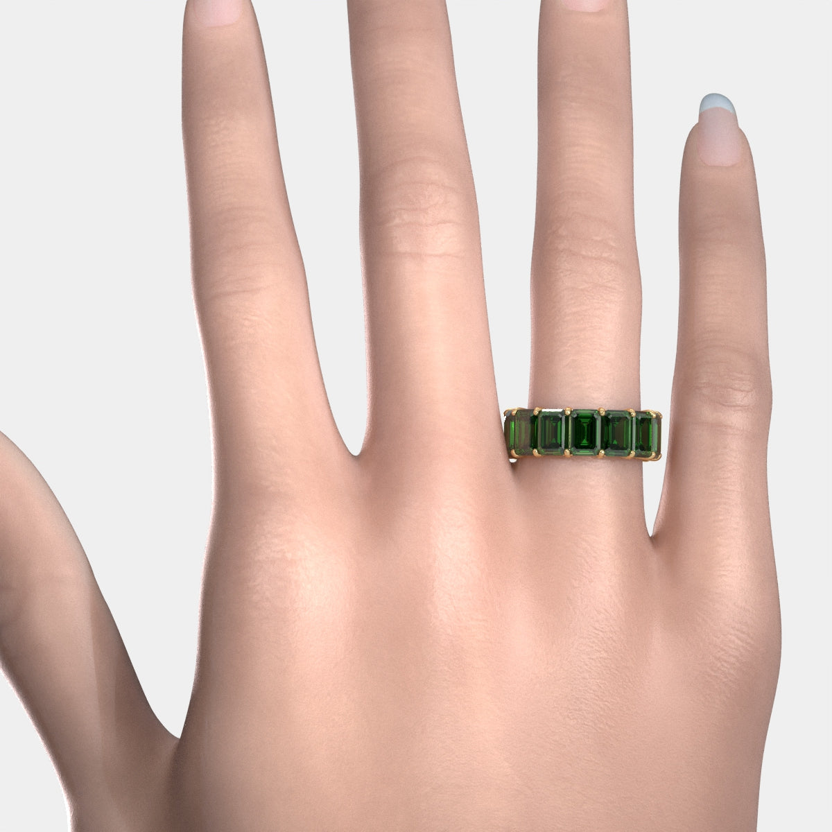 Shared Prong Emerald Gemstone Women's Eternity Wedding Band 15.78 Ctw.