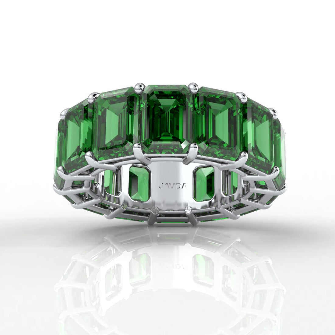 Shared Prong Emerald Gemstone Women's Eternity Wedding Band 15.78 Ctw.