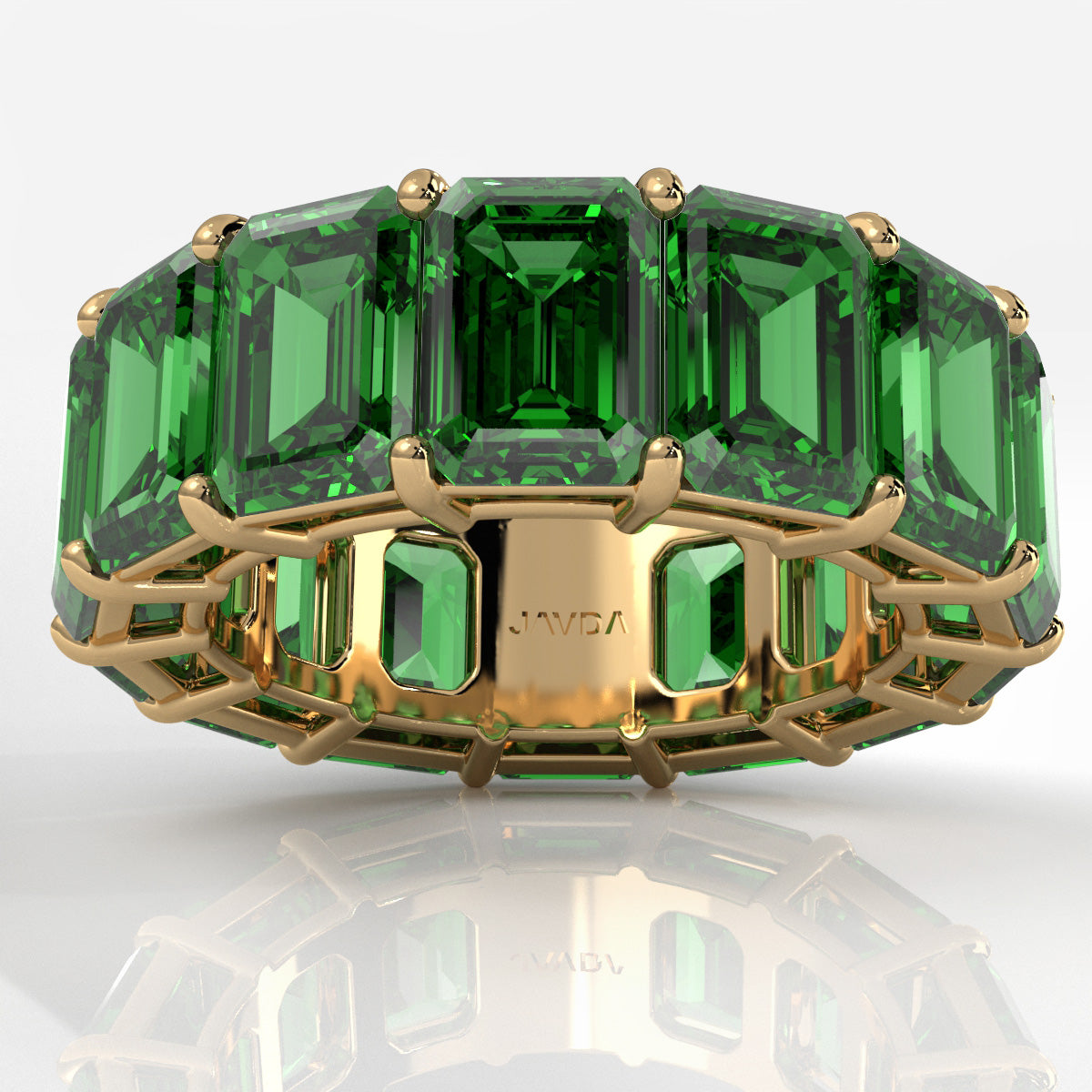 Shared Prong Emerald Gemstone Women's Eternity Wedding Band 15.78 Ctw.