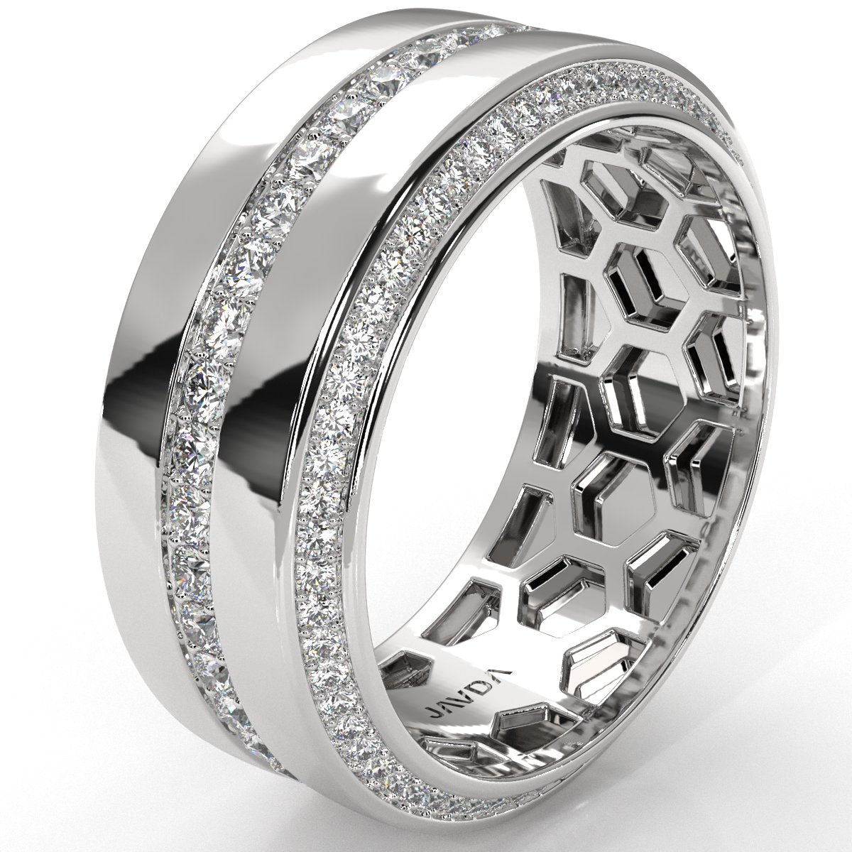 Matte Finish 2 Row Round Diamond Eternity Men Wedding Band 14k White Gold 1.94 Ctw.