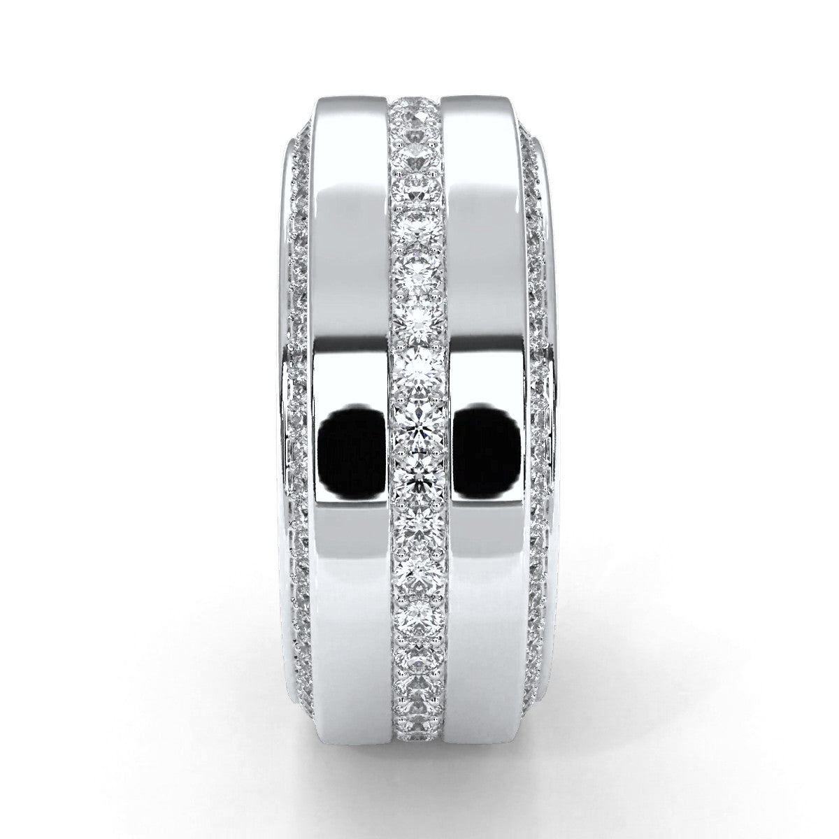 Matte Finish 2 Row Round Diamond Eternity Men Wedding Band 14k White Gold 1.94 Ctw.
