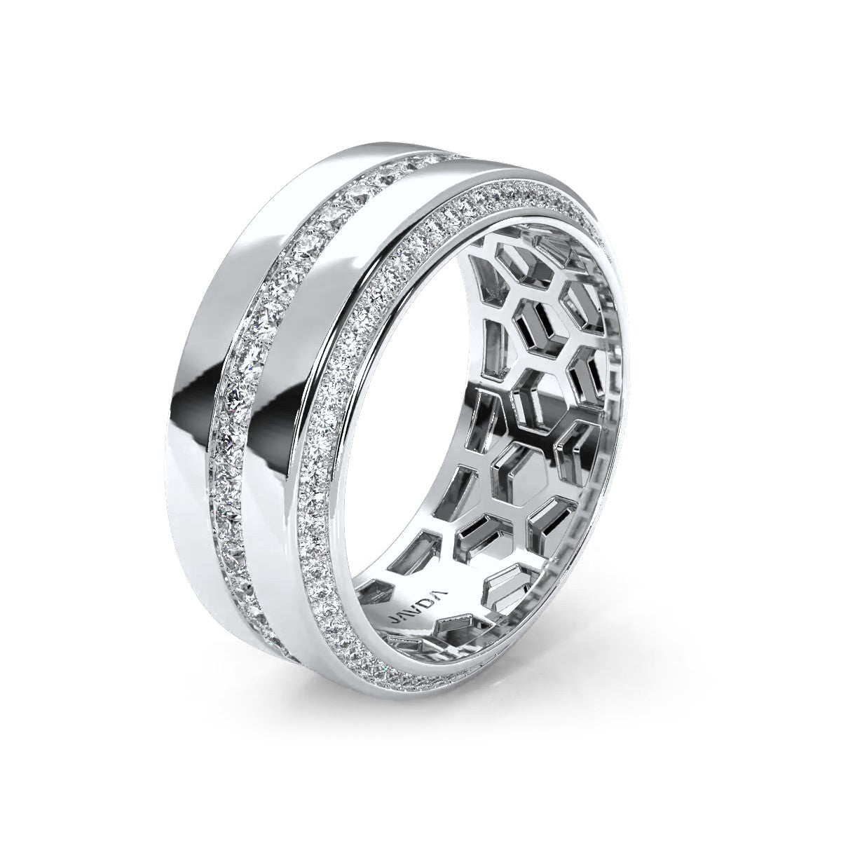 Matte Finish 2 Row Round Diamond Eternity Men Wedding Band 14k White Gold 1.94 Ctw.