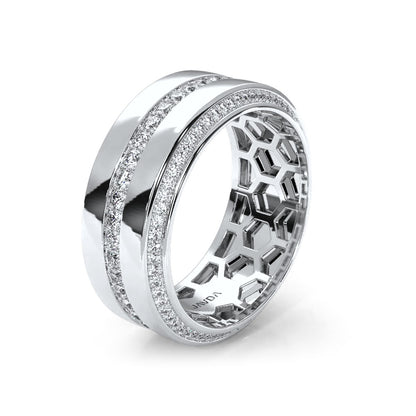 Matte Finish 2 Row Round Diamond Eternity Men Wedding Band 14k White Gold 1.94 Ctw.