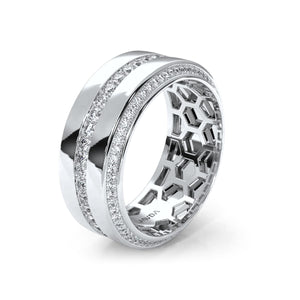 Matte Finish 2 Row Round Diamond Eternity Men Wedding Band 14k White Gold 1.94 Ctw.