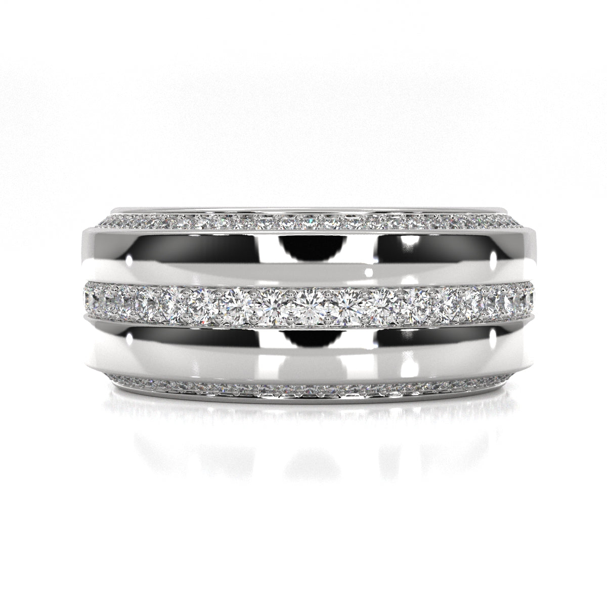 Matte Finish 2 Row Round Diamond Eternity Men Wedding Band 14k White Gold 1.94 Ctw.