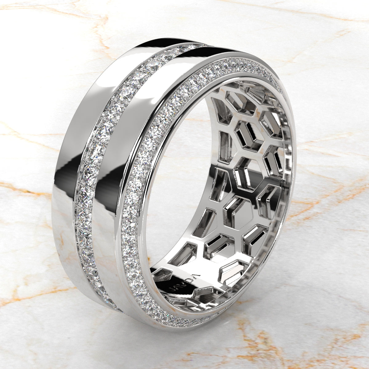 Matte Finish 2 Row Round Diamond Eternity Men Wedding Band 14k White Gold 1.94 Ctw.