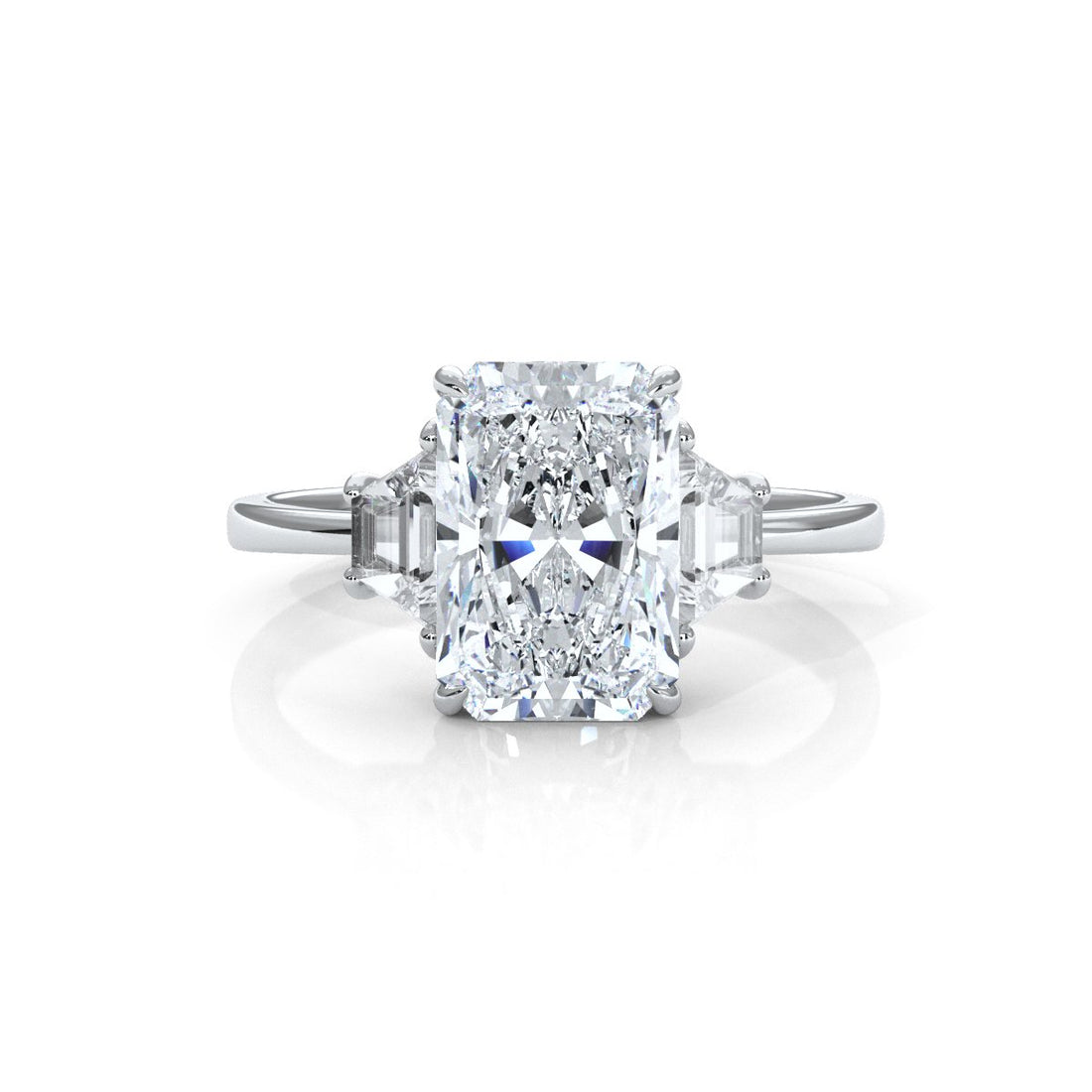3 Stone Radiant Lab Grown Diamond Engagement Ring IGI 14k White Gold 5.04 Ctw.