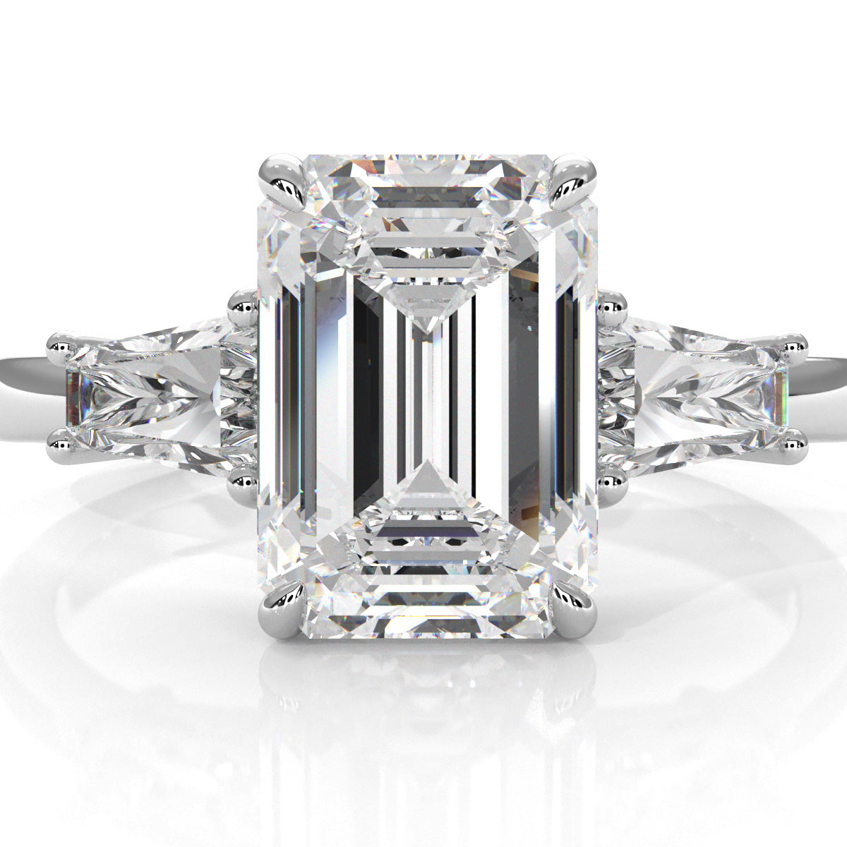 3 Stone Emerald Lab Grown Diamond Engagement Ring IGI Certified 14k White Gold 2.61 Ctw.