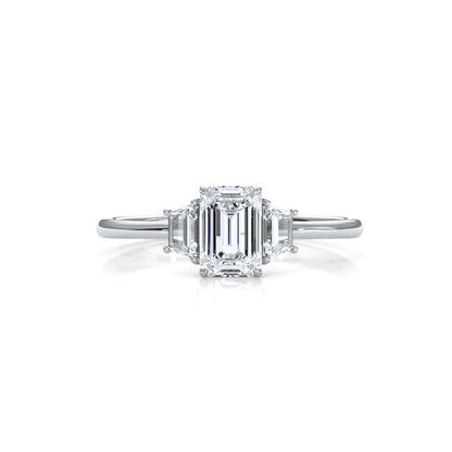 3 Stone Emerald Lab Grown Diamond Engagement Ring 0.84 Ctw.