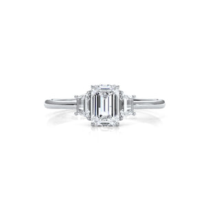 3 Stone Emerald Lab Grown Diamond Engagement Ring 0.84 Ctw.