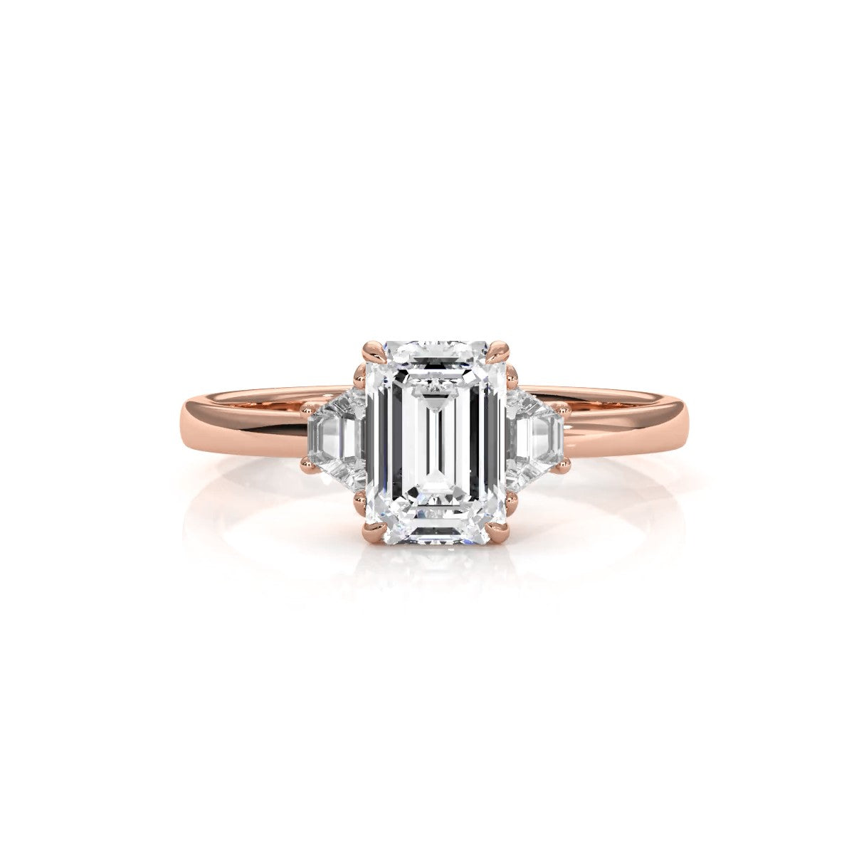 3 Stone Emerald Lab Grown Diamond Engagement Ring 0.84 Ctw.