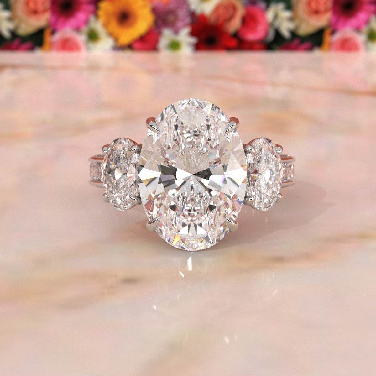 3 Stone Oval Lab Grown Diamond Engagement Ring IGI Certified 14k White Gold 10.02 Ctw.