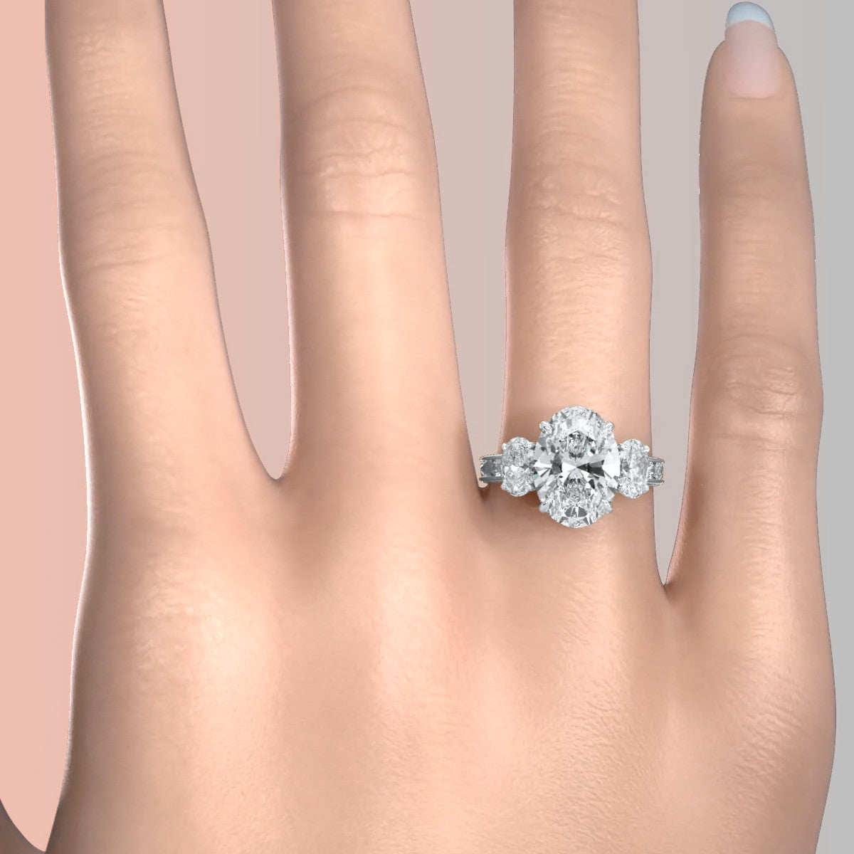 3 Stone Oval Lab Grown Diamond Engagement Ring IGI Certified 14k White Gold 10.02 Ctw.