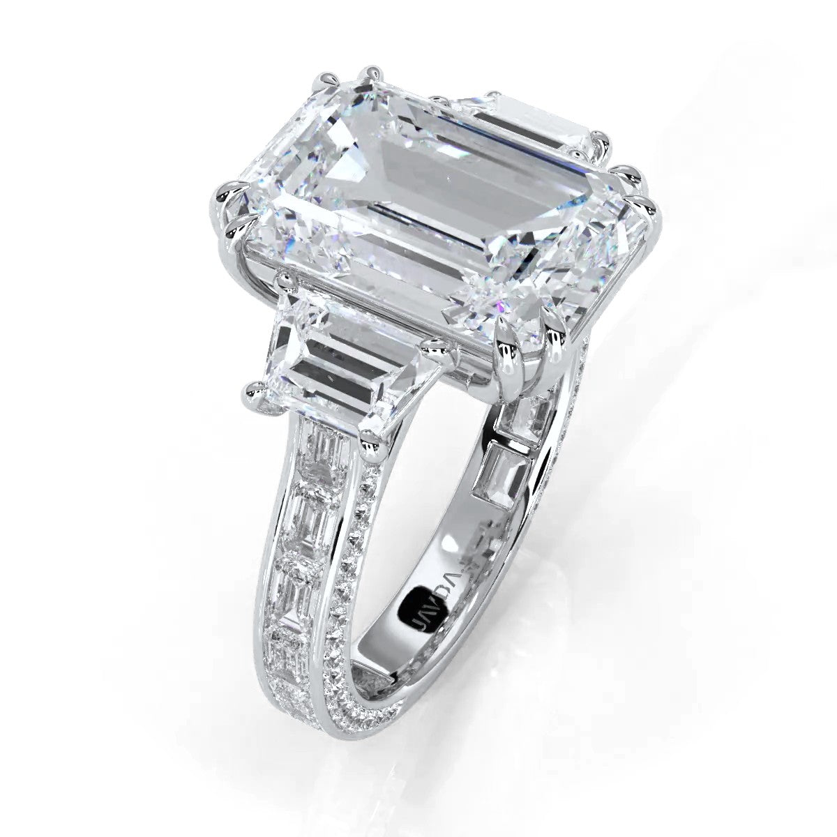 3 Stone Emerald Lab Grown Diamond Engagement Ring IGI 14k White Gold 6.57 Ctw.