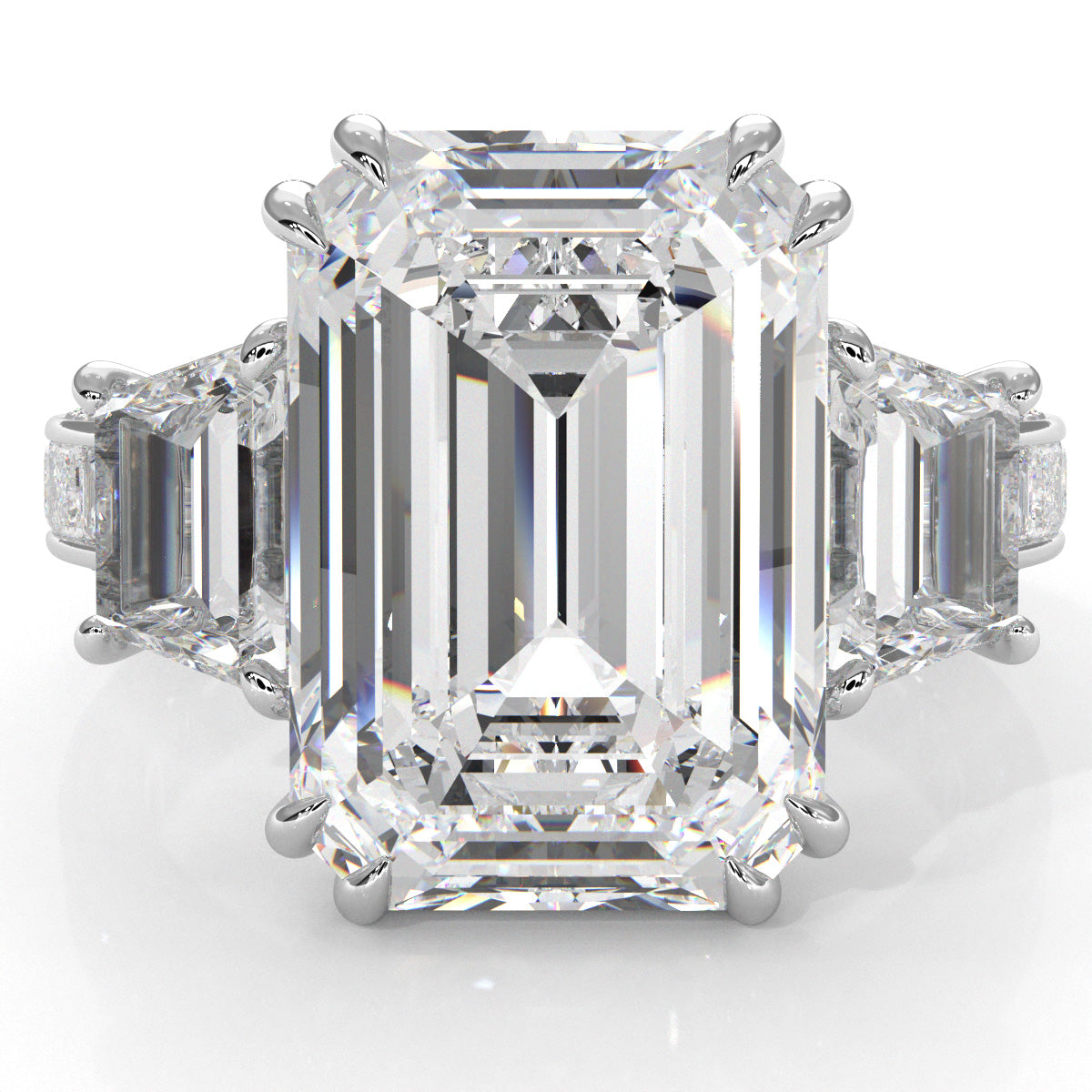 3 Stone Emerald Lab Grown Diamond Engagement Ring IGI 14k White Gold 6.57 Ctw.