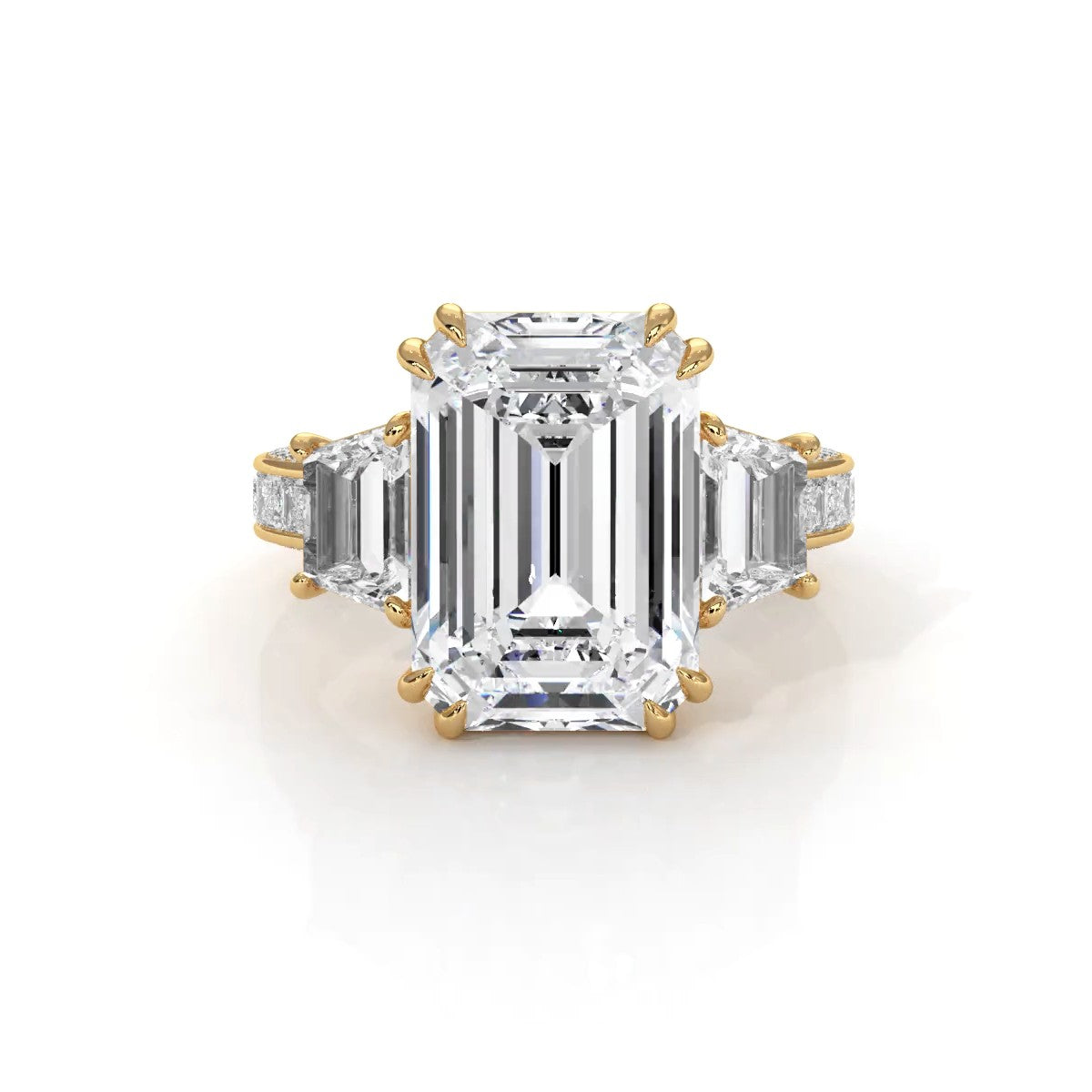 3 Stone Emerald Lab Grown Diamond Engagement Ring IGI 14k White Gold 6.57 Ctw.