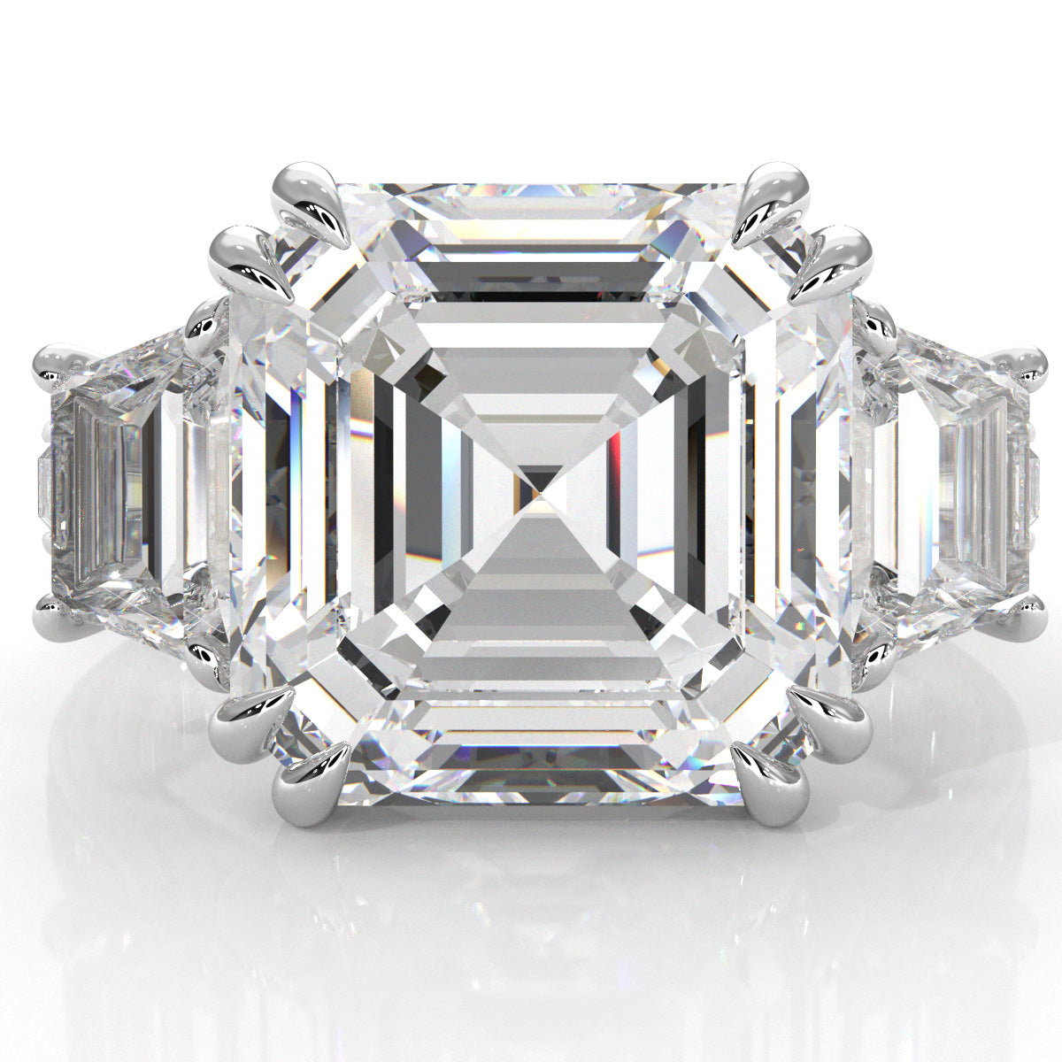 Asscher cut Lab Grown Diamond Engagement 3 Stone Ring IGI Certified 14k White Gold 8.7 Ctw.