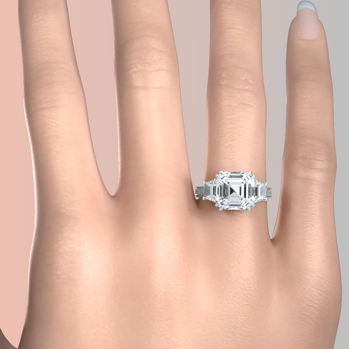 Asscher cut Lab Grown Diamond Engagement 3 Stone Ring IGI Certified 14k White Gold 8.7 Ctw.