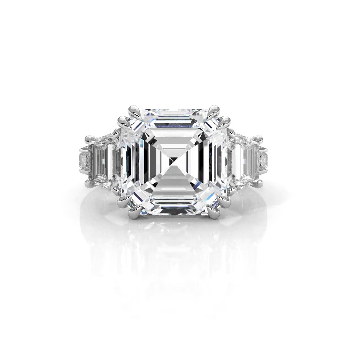 Asscher cut Lab Grown Diamond Engagement 3 Stone Ring IGI Certified 14k White Gold 8.7 Ctw.