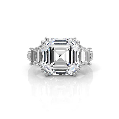 Asscher cut Lab Grown Diamond Engagement 3 Stone Ring IGI Certified 14k White Gold 8.7 Ctw.