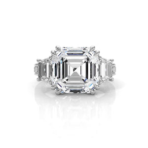 Asscher cut Lab Grown Diamond Engagement 3 Stone Ring IGI Certified 14k White Gold 8.7 Ctw.