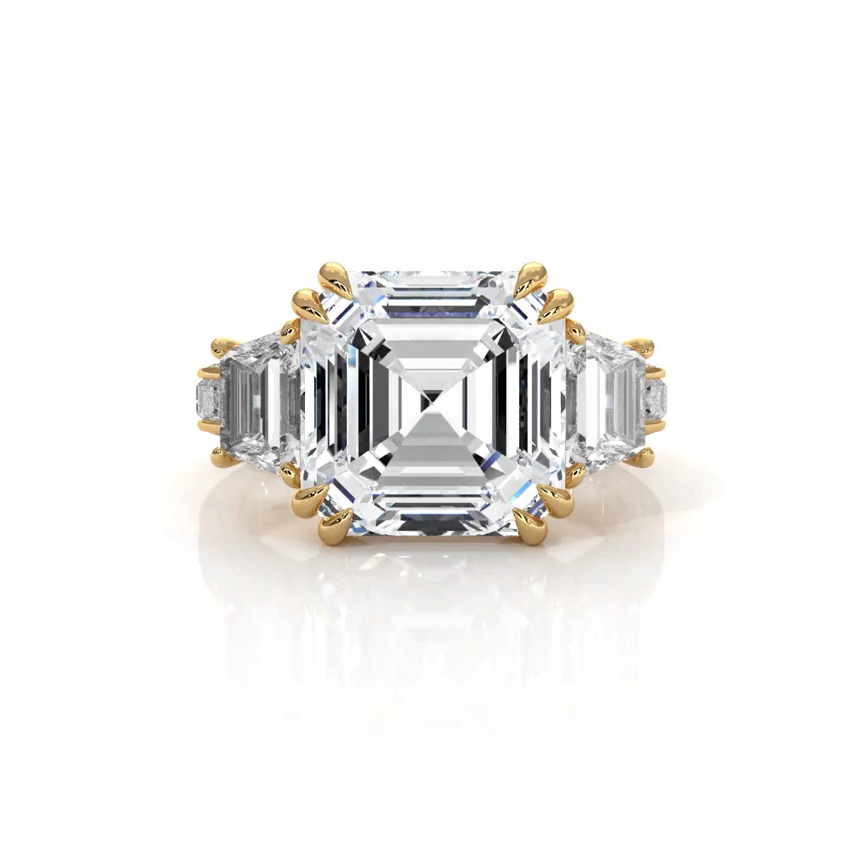 Asscher cut Lab Grown Diamond Engagement 3 Stone Ring IGI Certified 14k White Gold 8.7 Ctw.