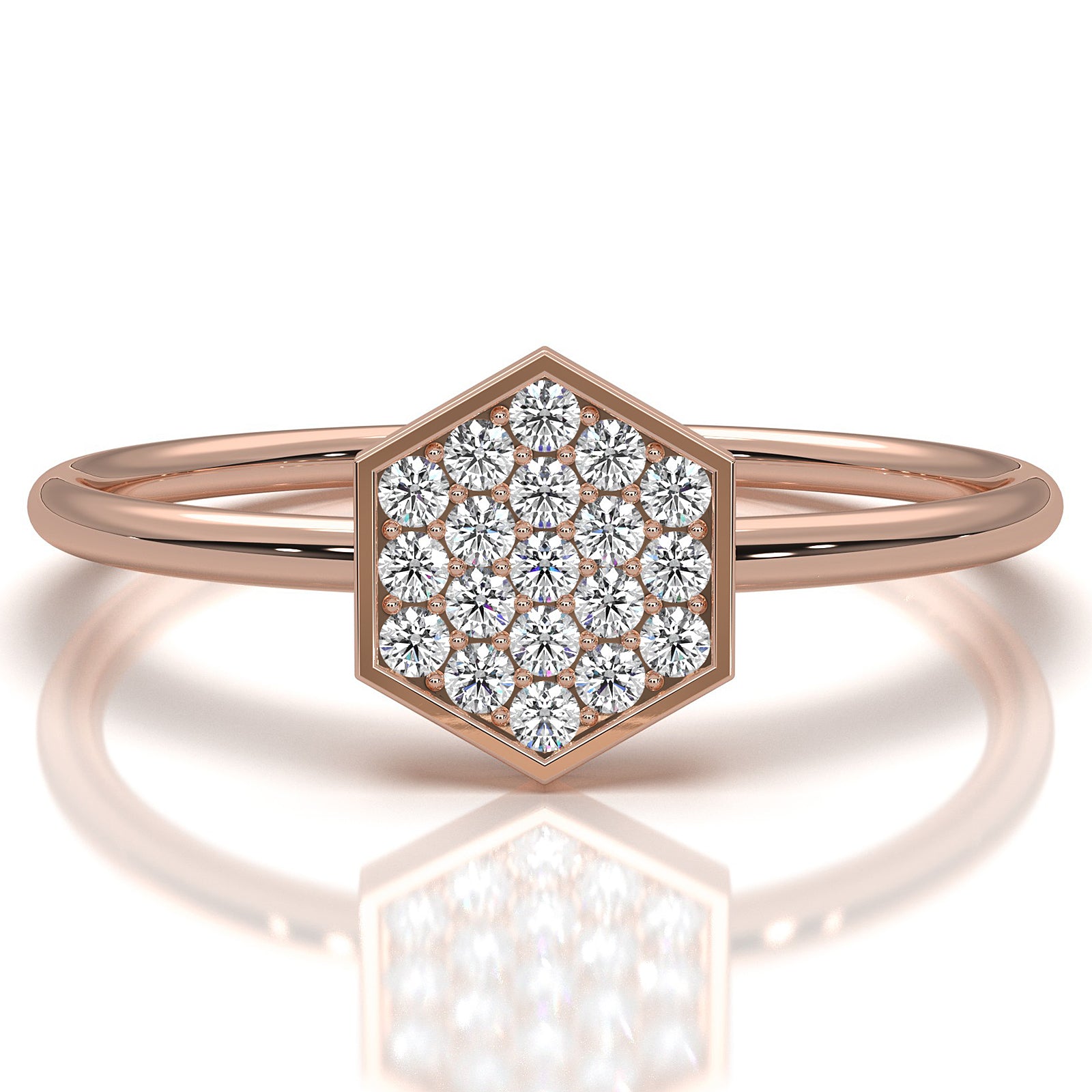 Minimalist Light Weight Hexagon Fashion Round Lab Diamond Ring 0.12ctw.