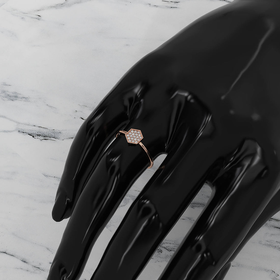 Minimalist Light Weight Hexagon Fashion Round Lab Diamond Ring 0.12ctw.