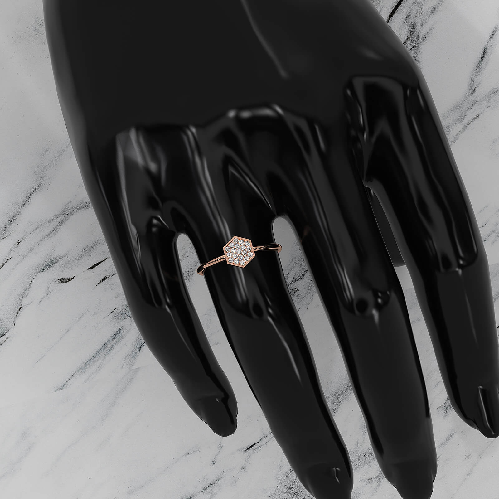 Minimalist Light Weight Hexagon Fashion Round Lab Diamond Ring 0.12ctw.