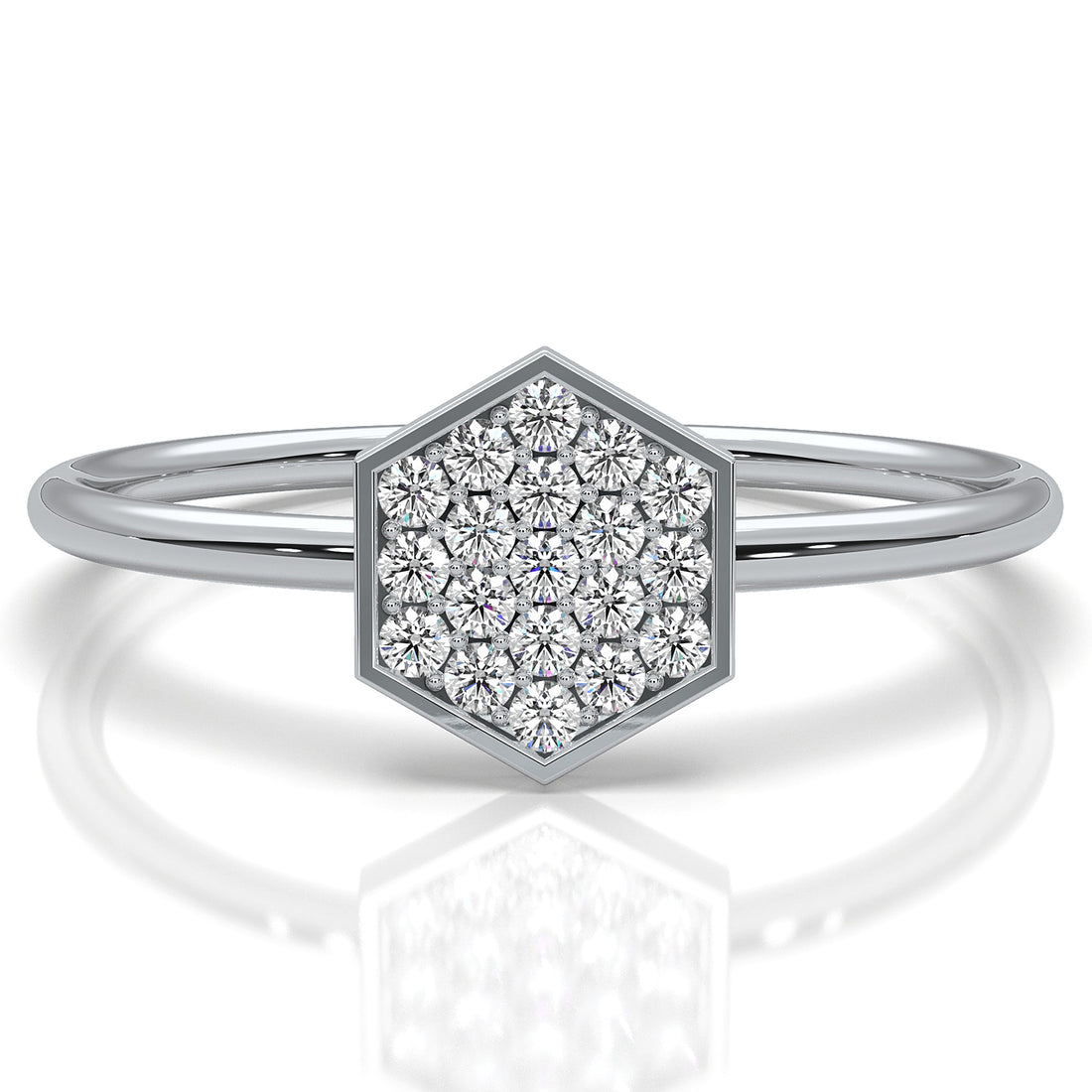 Minimalist Light Weight Hexagon Fashion Round Lab Diamond Ring 0.12ctw.