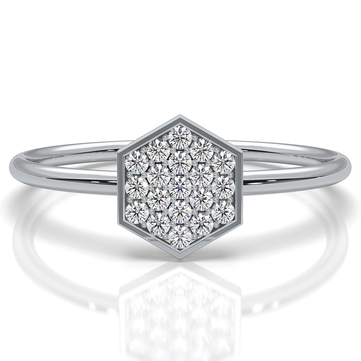 Minimalist Light Weight Hexagon Fashion Round Lab Diamond Ring 0.12ctw.