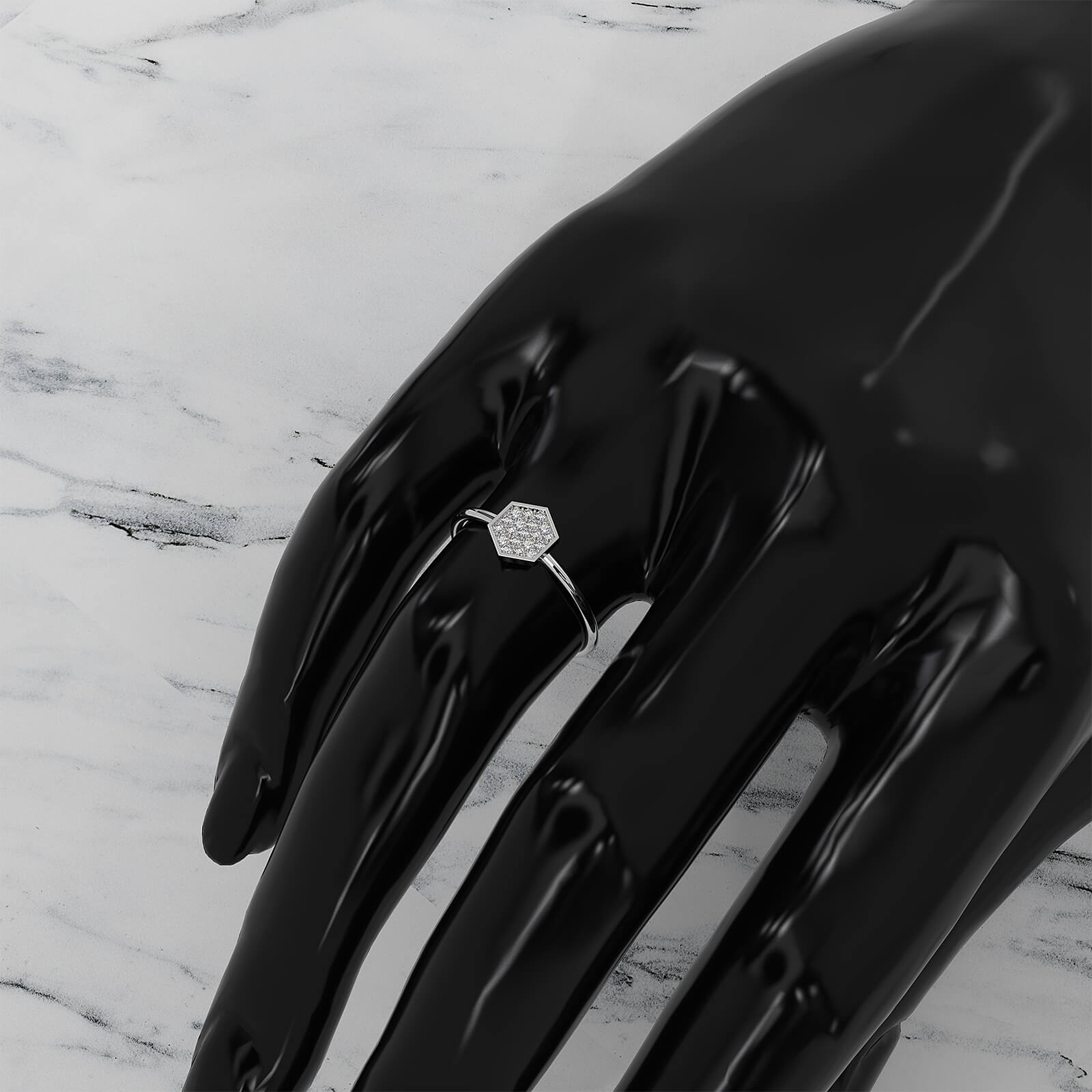 Minimalist Light Weight Hexagon Fashion Round Lab Diamond Ring 0.12ctw.