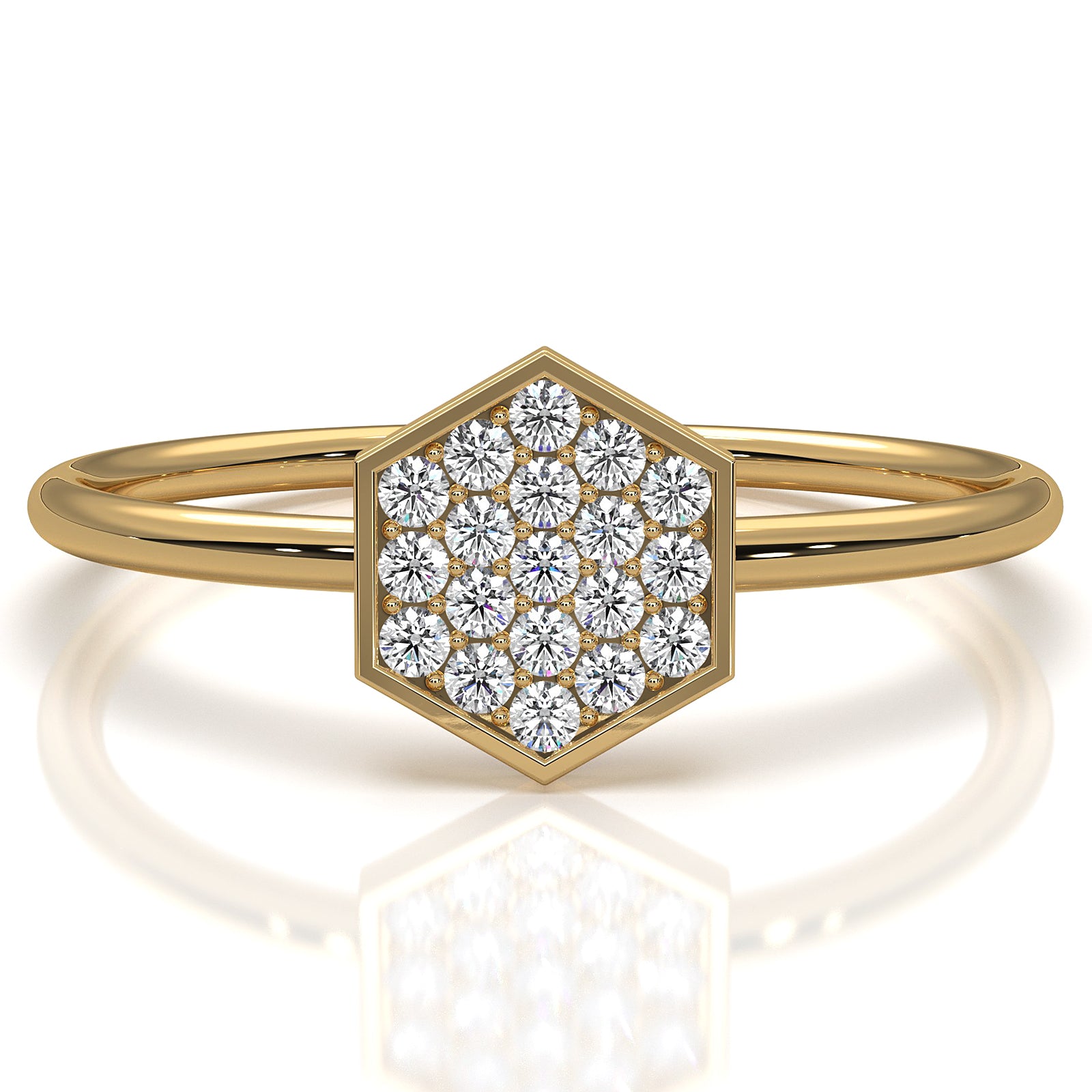 Minimalist Light Weight Hexagon Fashion Round Lab Diamond Ring 0.12ctw.