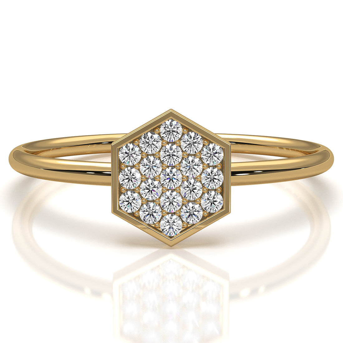 Minimalist Light Weight Hexagon Fashion Round Lab Diamond Ring 0.12ctw.