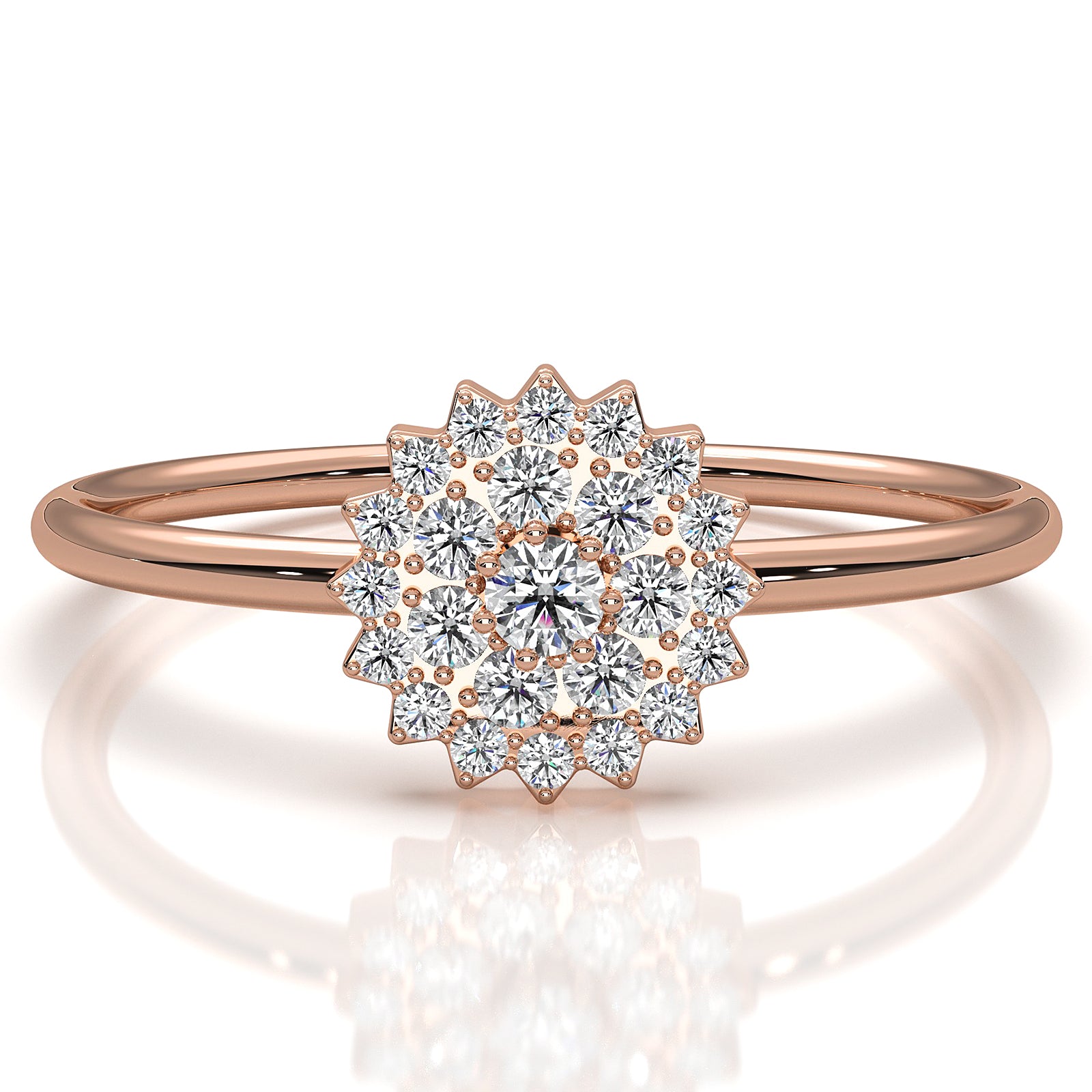 Starburst Light Weight Halo Round Lab Diamond Engagement Ring 0.15ctw.