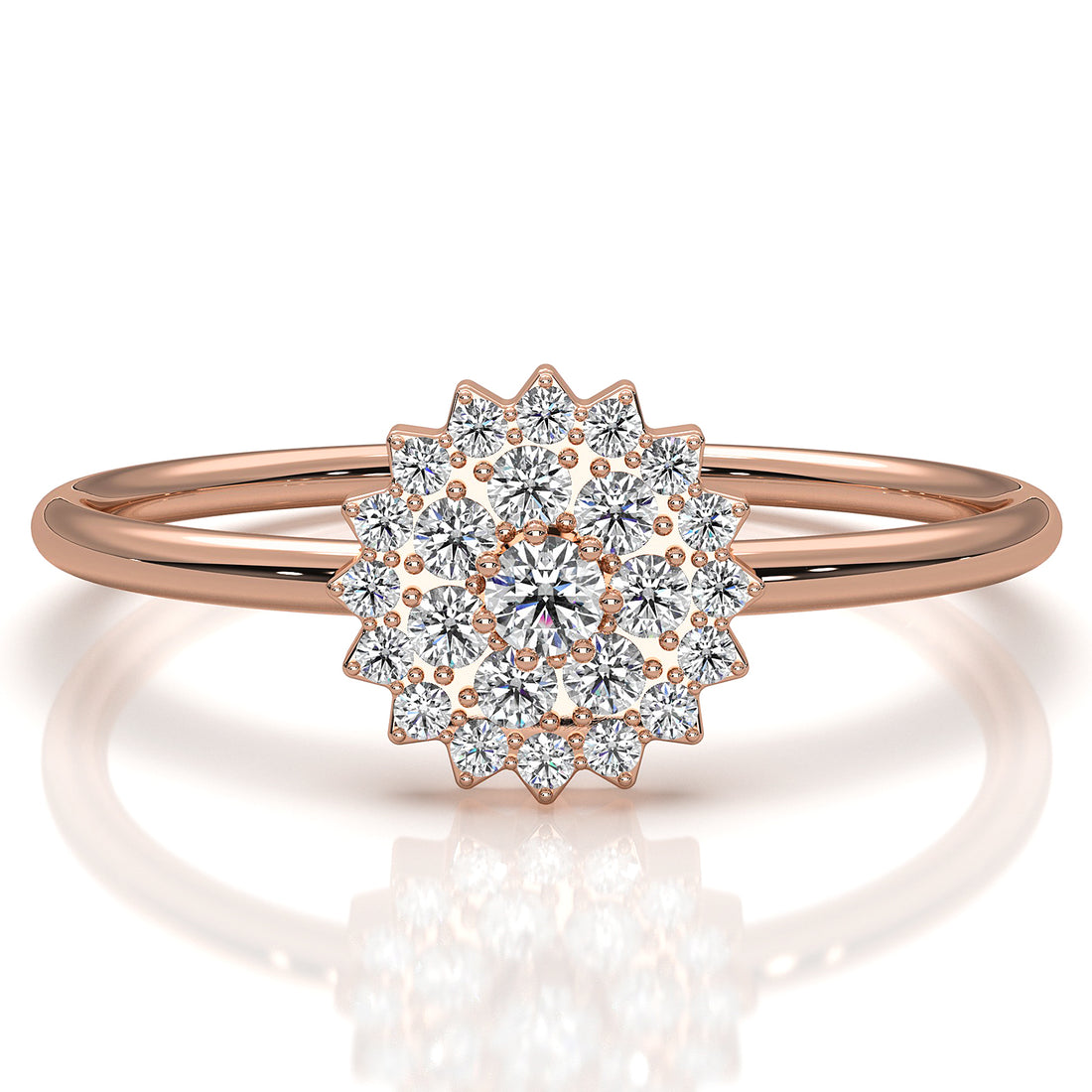 Starburst Light Weight Halo Round Lab Diamond Engagement Ring 0.15ctw.