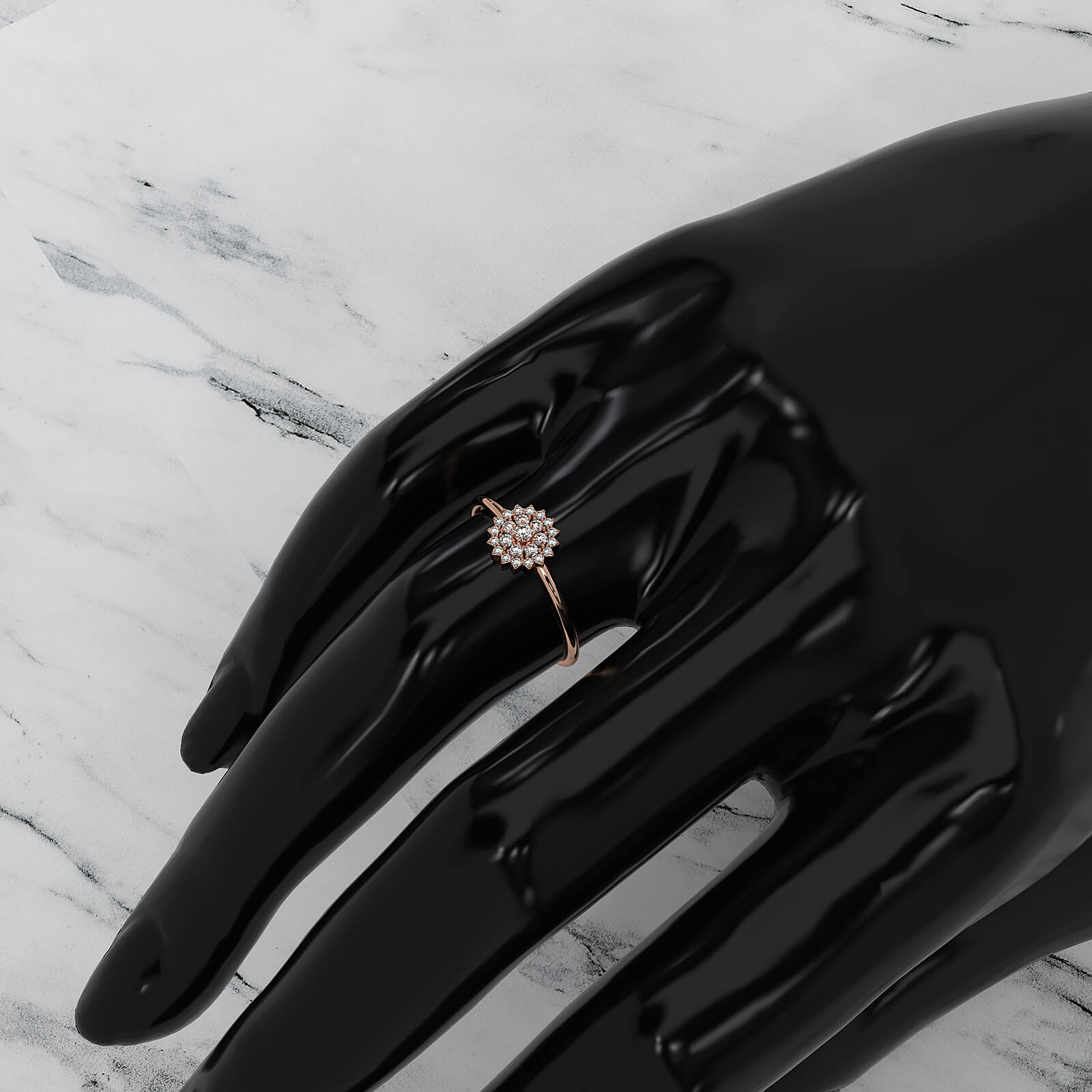 Starburst Light Weight Halo Round Lab Diamond Engagement Ring 0.15ctw.